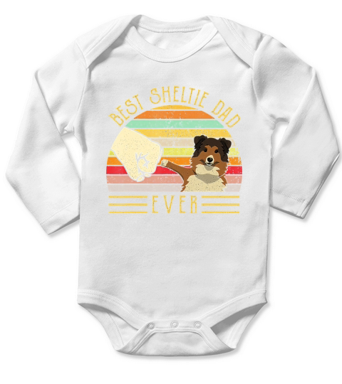 Best Sheltie Dad Ever Retro Vintage Sunset Long Sleeve Baby One-Piece