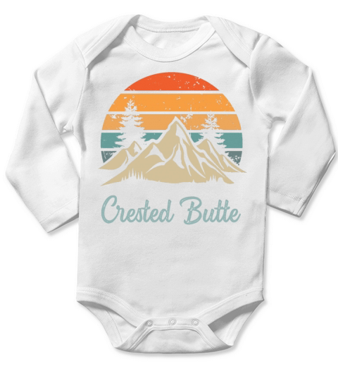 Crested Butte Retro Vintage Mountain Sunset Outdoo Long Sleeve Baby One-Piece