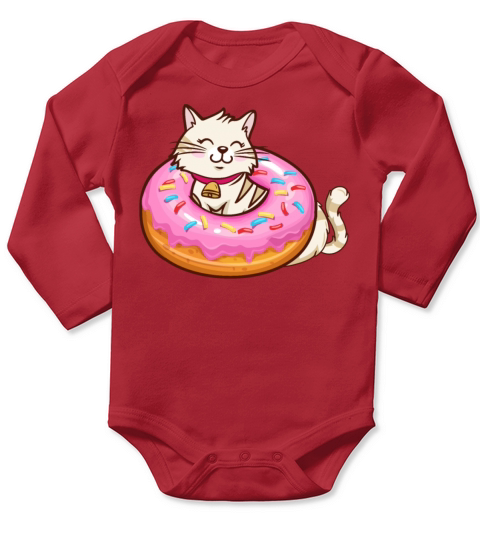 Cute Cat in a Donut Funny Doughnut Cat Donut Lover Long Sleeve Baby One-Piece
