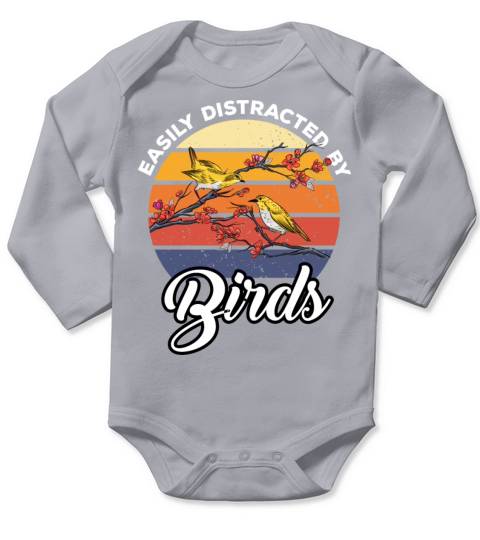 Easily Distracted Funny Vintage Birds Lovers Retro Long Sleeve Baby One-Piece