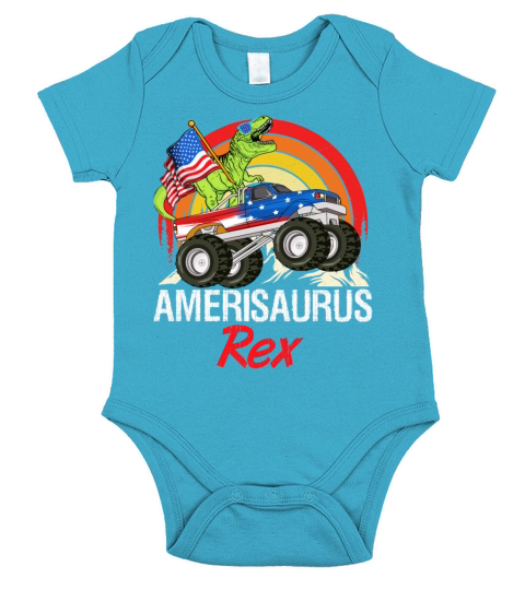 Amerisaurus Rex Dinosaur American Flag 4th of July Short Sleeve Baby One-Piece