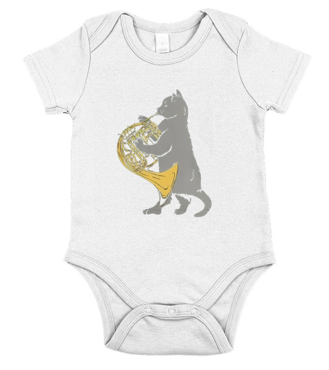 Cat Playing French Horn T-shirt Short Sleeve Baby One-Piece