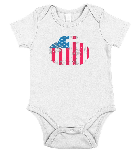 Curling TShirt Vintage US Flag Rock Curler for Curling Fans Short Sleeve Baby One-Piece