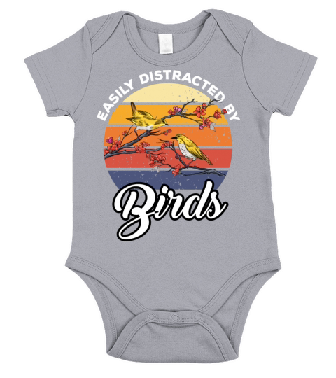 Easily Distracted Funny Vintage Birds Lovers Retro Short Sleeve Baby One-Piece