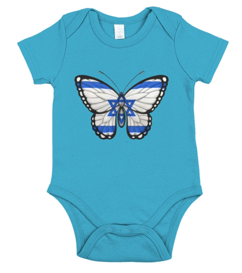 Israeli Flag Butterfly Short Sleeve Baby One-Piece