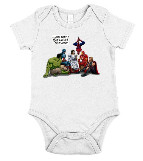 Jesus And Superheroes Shirt Short Sleeve Baby One-Piece