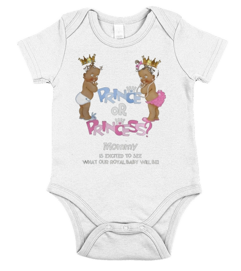 Prince or Princess Mommy Ethnic Gender Reveal T-Shirt Short Sleeve Baby One-Piece