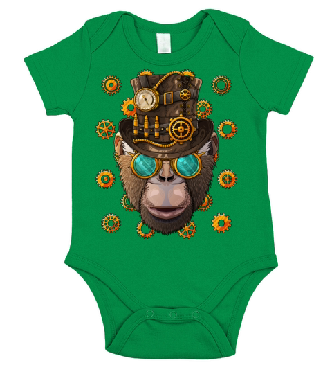 Steampunk Chimpanzee Medieval Victorian Steam Powe Short Sleeve Baby One-Piece