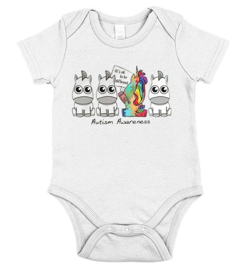 Unicorn Its Ok to be different Autism Awareness Short Sleeve Baby One-Piece