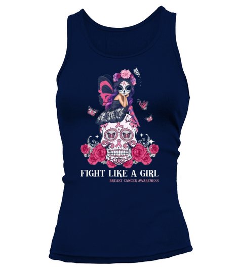 Skull fight like a girl breast cancer awareness Tank top Woman
