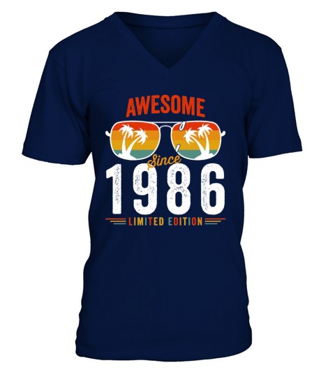 Awesome Since 1986 Birthday Retro Vintage 36 37 Ye V-Neck T-shirt