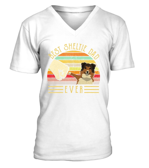 Best Sheltie Dad Ever Retro Vintage Sunset V-Neck T-shirt