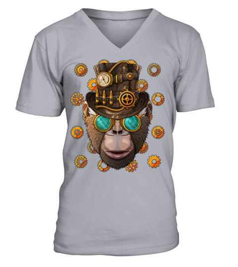 Steampunk Chimpanzee Medieval Victorian Steam Powe V-Neck T-shirt
