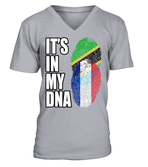 Tanzanian And French Vintage Heritage DNA Flag V-Neck T-shirt