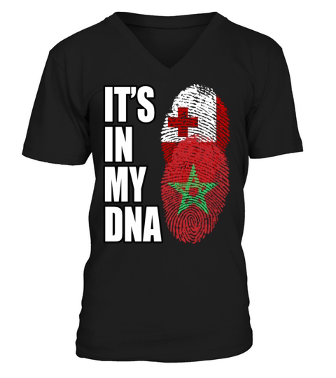 Tongan And Moroccan Mix Heritage DNA Flag V-Neck T-shirt