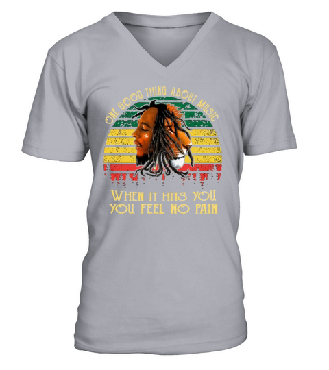 Vintage bob marley iron lion zion one good thing about music when it hits you you feel no pain V-Neck T-shirt