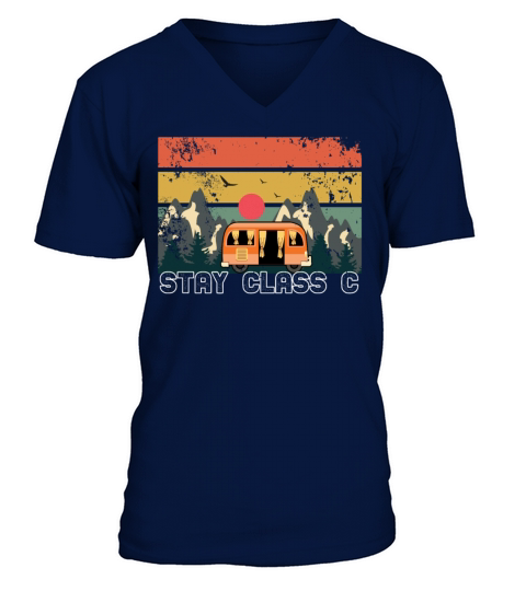 Vintage Retro Stay Camp Camper Motor Home Camping V-Neck T-shirt