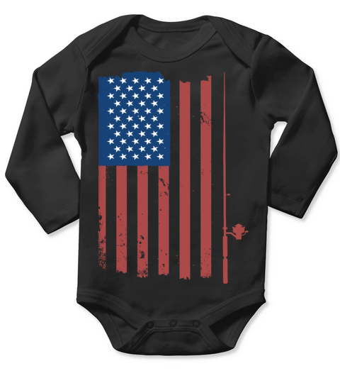 Bass Fishing Game American Flag Patriot Long Sleeve Baby One-Piece