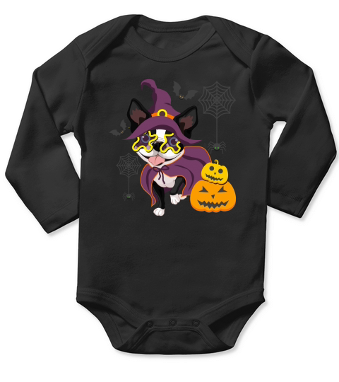 Boston Terrier Witch Funny Halloween Long Sleeve Baby One-Piece