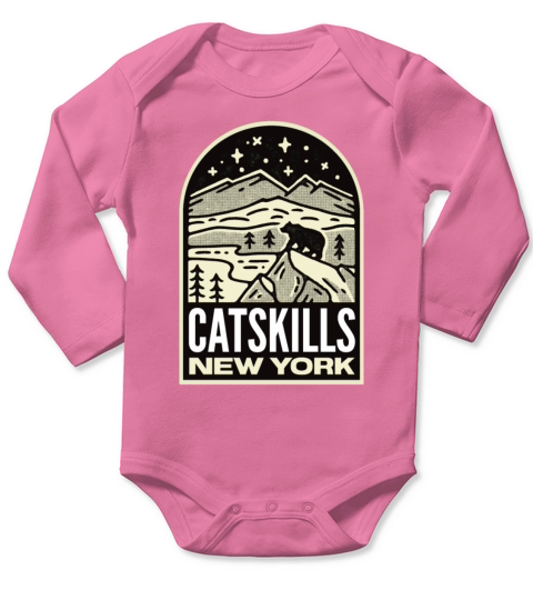Catskills New York Mountains Vintage Long Sleeve Baby One-Piece