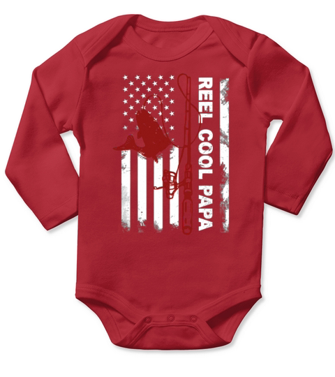 Reel Cool Papa American Flag Fishing Father Day Long Sleeve Baby One-Piece