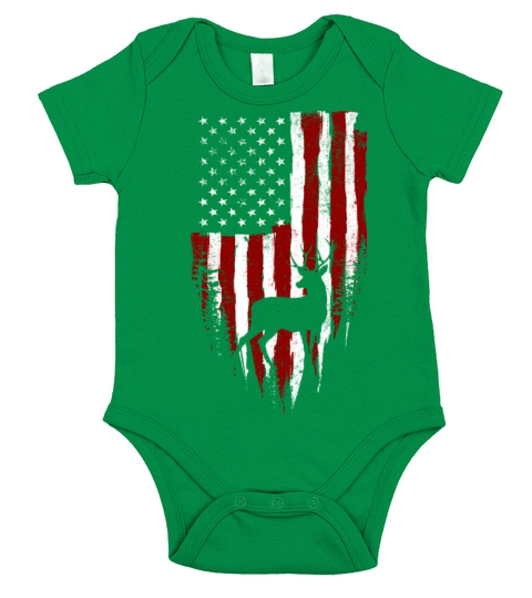 American Flag Buck Elk Vintage Hunter Hunting Gift Short Sleeve Baby One-Piece
