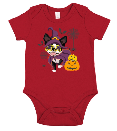 Boston Terrier Witch Funny Halloween Short Sleeve Baby One-Piece