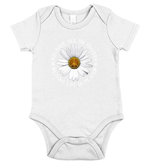 Daisy Flower Imagine All The People Living Life In Peace Sign shirt Short Sleeve Baby One-Piece