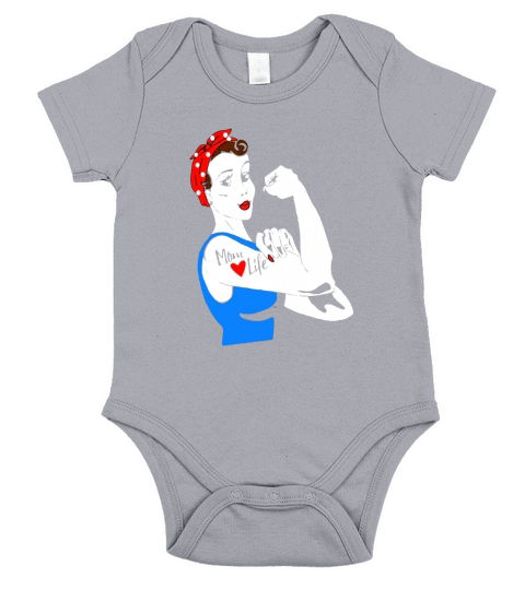 Mom Life Tattoo on Working Mom Rosie Riveter T-shirt Short Sleeve Baby One-Piece