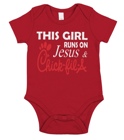 This girl runs on Jesus and Chick-fil-a Short Sleeve Baby One-Piece