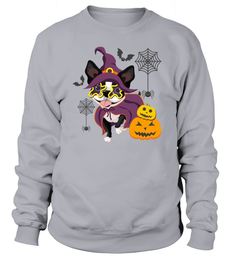 Boston Terrier Witch Funny Halloween Sweatshirt Unisex