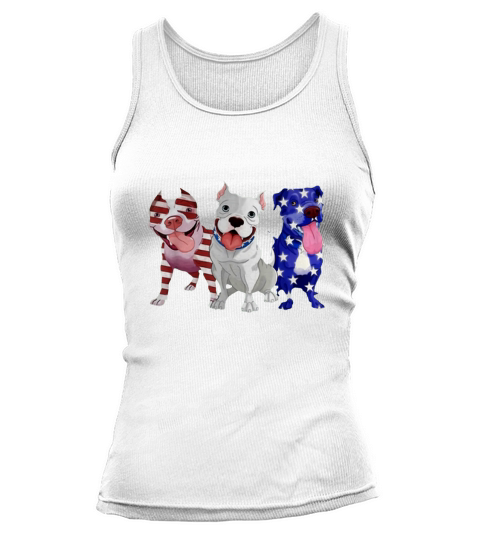 Pitbull Red White Blue Stars American Flag 4th Of July shirt Tank top Woman