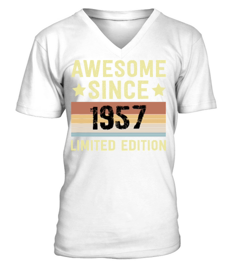 Awesome Since 1957 Retro 65 Years Old Birthday V-Neck T-shirt