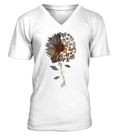 Bulldog Sunflower You Are My World Dog Themed Lady V-Neck T-shirt