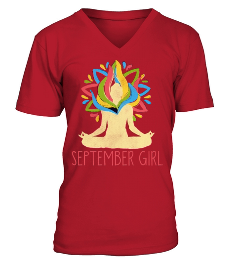 Yoga Mandala Meditation Birth Born Month September V-Neck T-shirt