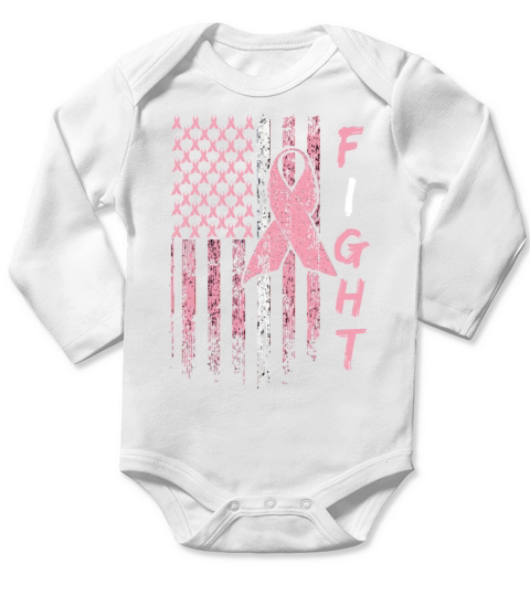 America Flag Pink October Breast Cancer Awareness Long Sleeve Baby One-Piece