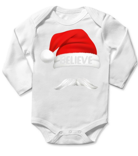 Believe Quote On Santa Hat Mustache Long Sleeve Baby One-Piece