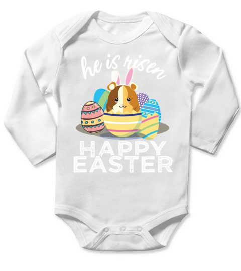 Cute Guinea Pig Hamster Bunny Ears Easter Egg Hunt Long Sleeve Baby One-Piece