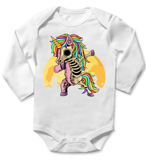 Dabbing Zombie Unicorn Skeleton Halloween Gift Long Sleeve Baby One-Piece