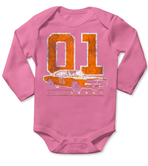 DUKES OF HAZZARD GENERAL LEE 2 COLOR VINTAGE ON ORANGE Long Sleeve Baby One-Piece