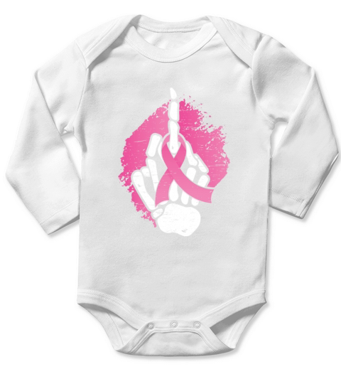 Pink Ribbon Skeleton Hand Breast Cancer Awareness Long Sleeve Baby One-Piece