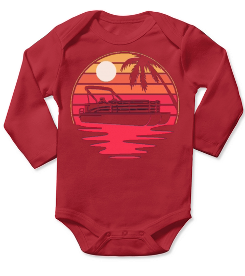Pontoon boat retro sunset captain graphic design Long Sleeve Baby One-Piece