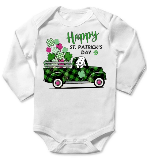 Snoopy Happy st Patricks day Long Sleeve Baby One-Piece