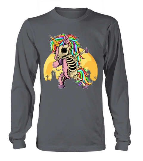 Dabbing Zombie Unicorn Skeleton Halloween Gift Long sleeved Unisex