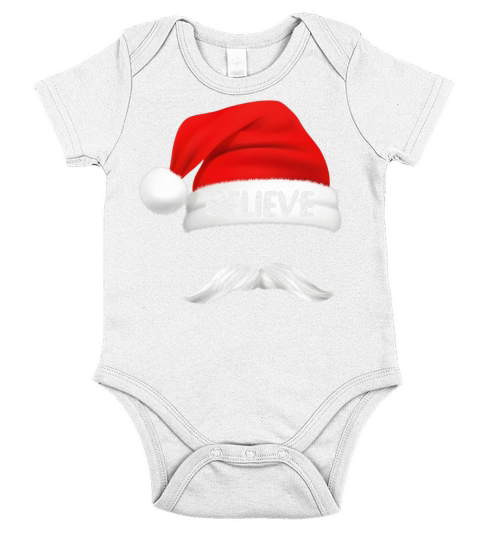 Believe Quote On Santa Hat Mustache Short Sleeve Baby One-Piece