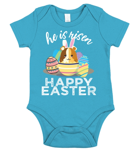 Cute Guinea Pig Hamster Bunny Ears Easter Egg Hunt Short Sleeve Baby One-Piece