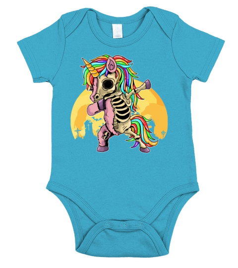 Dabbing Zombie Unicorn Skeleton Halloween Gift Short Sleeve Baby One-Piece