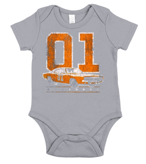 DUKES OF HAZZARD GENERAL LEE 2 COLOR VINTAGE ON ORANGE Short Sleeve Baby One-Piece