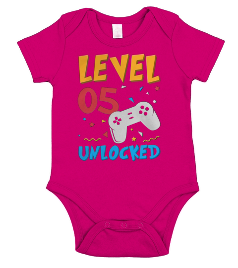 Level 5 Unlocked Gamer 5th Birhday Short Sleeve Baby One-Piece