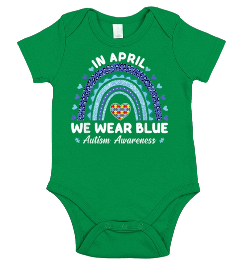 Puzzle Rainbow April We Wear Blue Autism Awareness Short Sleeve Baby One-Piece
